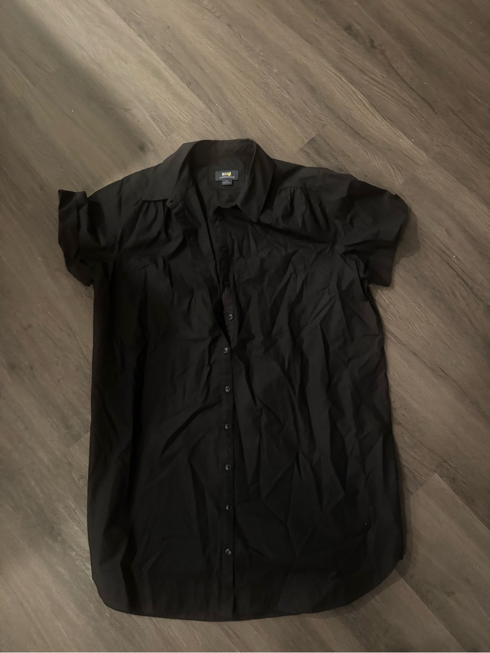 Maeve Black Short-Sleeve Button-Up Mini Dress